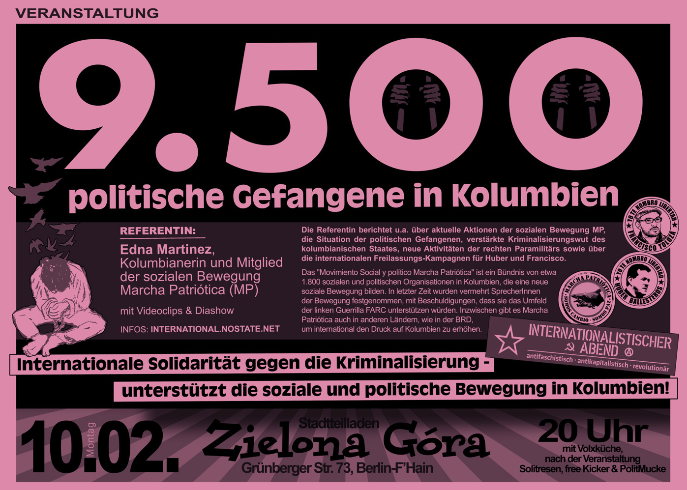 [Berlin] 10.02.2014 | Veranstaltung: Politische Gefangene und Widerstand in Kolumbien
