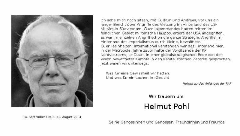 Helmut Pohl, ehemaliger Militanter aus der RAF ist gestorben