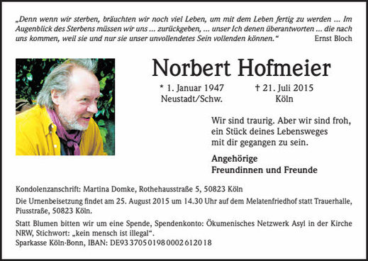 Zum Tode von Nobert Hofmeier