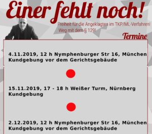 Freiheit für die Angeklagten im TKP/ML-Verfahren! Weg mit dem § 129! Kundgebungen in München und Nürnberg!