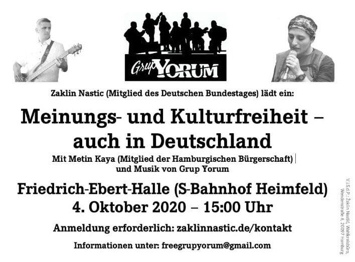Veranstaltung  am 1.10. zu dem Grup Yorum Konzert am 4.10. in Hamburg