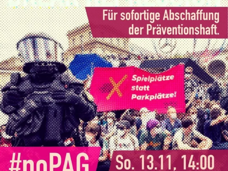 Unsere Solidarität gegen ihre Repression! #NoPAG – Demonstration: Sonntag, 13. November, 14:00 Uhr, Wettersteinplatz, München