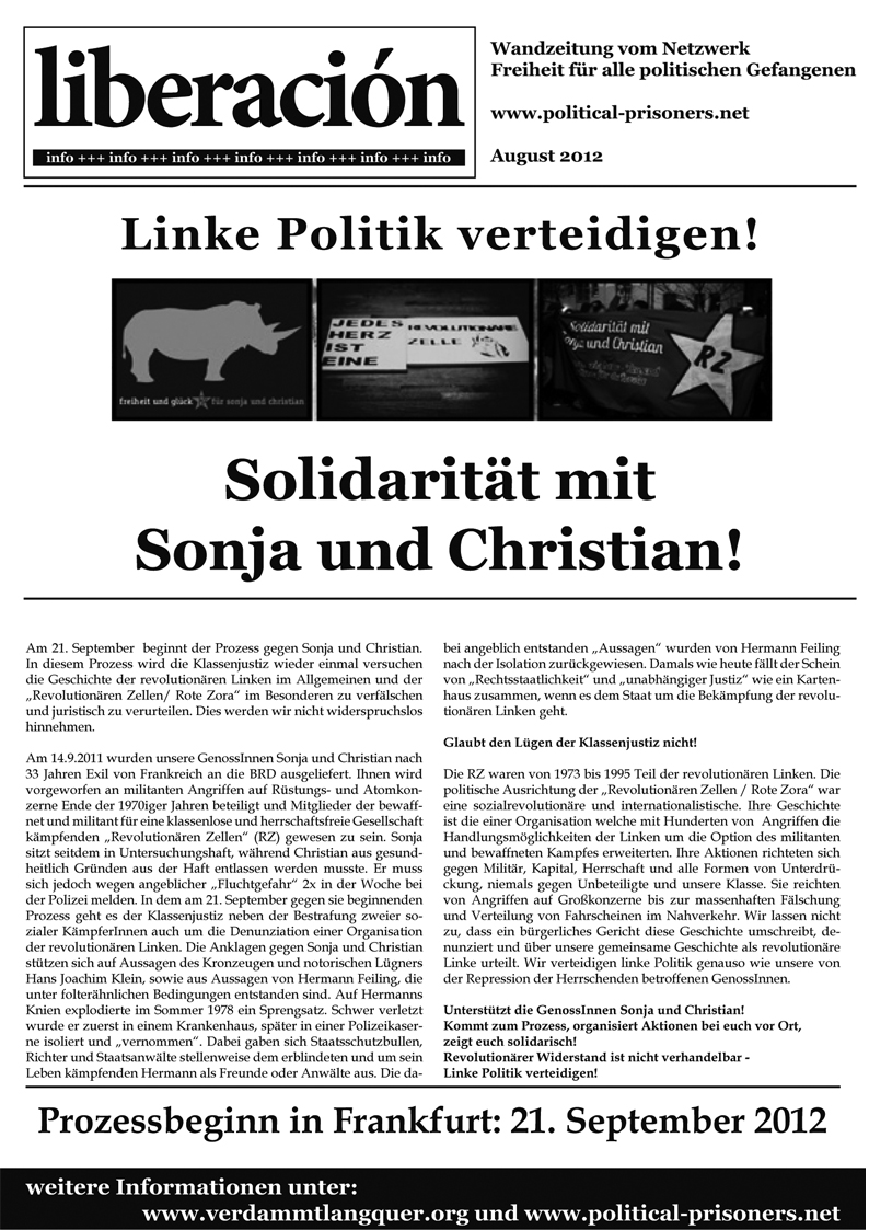 Wandzeitung zum Prozess gegen Sonja und Christian
